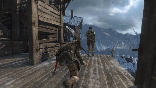 Do not wait for the guard to end his conversation on the radio, get him from behind and finish him off with the hatchet - Rise of the Tomb Raider: Climb the copper mill to reach the mine, walkthrough - Alone Again - Rise of the Tomb Raider Guide