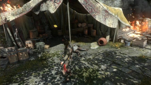 from the Remnant Bazaar go towards the tower, in the second tent on the left, you find a box on the ground - Rise of the Tomb Raider: Relics, The Acropolis secrets, locations, tips - The Acropolis - Rise of the Tomb Raider Guide