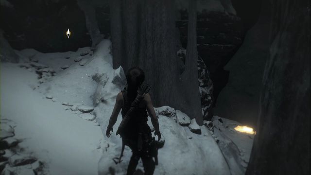 A bit past camp Guards chamber when you have to walk under lumps of ice hanging above, Lara hugs the wall - Rise of the Tomb Raider: Relics, Documents, Path of the Deathless secrets - Path of the Deathless - Rise of the Tomb Raider Guide