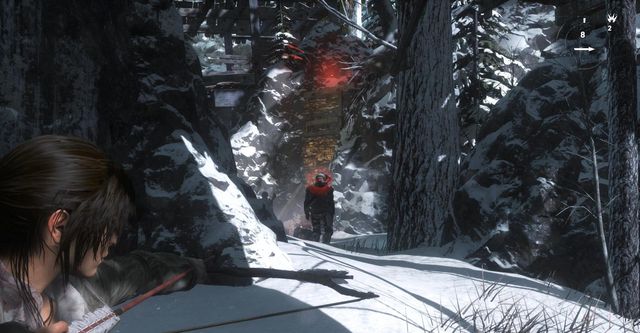 You can eliminate single opponents with bow and arrows, aimed to the head - Rise of the Tomb Raider: Find your way to the Trinity base, walkthrough - Tracking Down Trinity - Rise of the Tomb Raider Guide