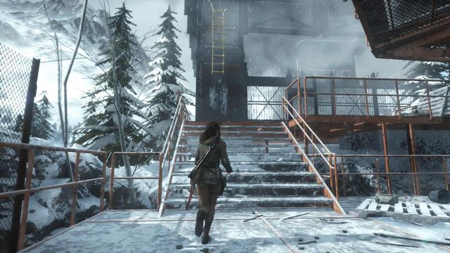 Climb inside, over the yellow ladder - Rise of the Tomb Raider: Enter the Meteorological Station, walkthrough - Tracking Down Trinity - Rise of the Tomb Raider Guide