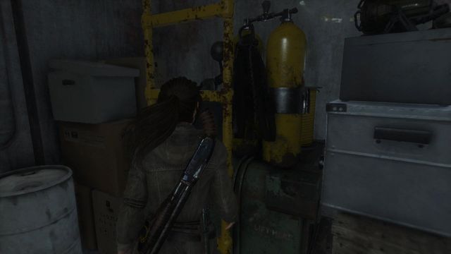 Inside, you can take a look around, but you can climb to the higher level over another ladder in one of the rooms - Rise of the Tomb Raider: Search the facility, walkthrough - Tracking Down Trinity - Rise of the Tomb Raider Guide