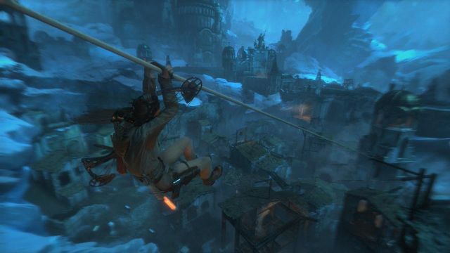 Zip down the line and you will walk into the ruins - Rise of the Tomb Raider: Get through the first gate, walkthrough - The Frozen City - Rise of the Tomb Raider Guide