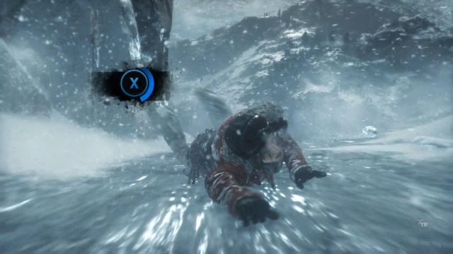 Once again, Lara will start sliding down, be ready for another QTE - Rise of the Tomb Raider: Get to the top of the mountain walkthrough - Siberian Wilderness - Passageway - Rise of the Tomb Raider Guide