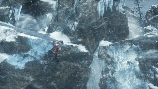 Once Lara will hang on the edge of the rock, quickly jump right using the axe - Rise of the Tomb Raider: Get to the top of the mountain walkthrough - Siberian Wilderness - Passageway - Rise of the Tomb Raider Guide