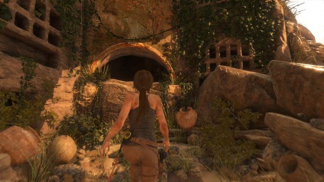 You will see a passage leading to one of the temples tunnels - Rise of the Tomb Raider: Find the ruins among the cliffs walkthrough - Syria - Lost tomb - Rise of the Tomb Raider Guide