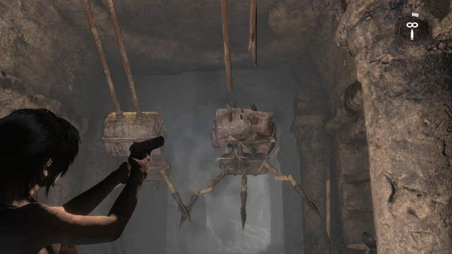 Jump to the other side of the chamber using the destroyed pillars and enter the dark corridor leading right - Rise of the Tomb Raider: Climb to the top of main chamber of tomb walkthrough - Syria - Lost tomb - Rise of the Tomb Raider Guide