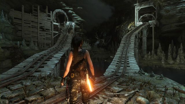 First handle the first cart on the right. - Rise of the Tomb Raider: Tomb - Pit of Judgment 7/9, Geothermal Valley secrets - Geothermal Valley - Rise of the Tomb Raider Guide