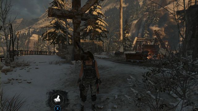 At the fence, near the campfire in Copper Mill camp - Rise of the Tomb Raider: Survival Caches, Soviet Installation secrets, map, tips - Soviet Installation - Rise of the Tomb Raider Guide