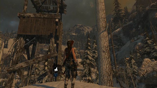 On the highest rock, next to the watchtower - Rise of the Tomb Raider: Chests, crypt treasures, Soviet Installation secrets - Soviet Installation - Rise of the Tomb Raider Guide