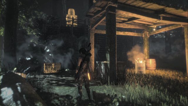 By the rocks, next to the wooden structure - Rise of the Tomb Raider: Chests and crypt treasures, Geothermal Valley secrets - Geothermal Valley - Rise of the Tomb Raider Guide