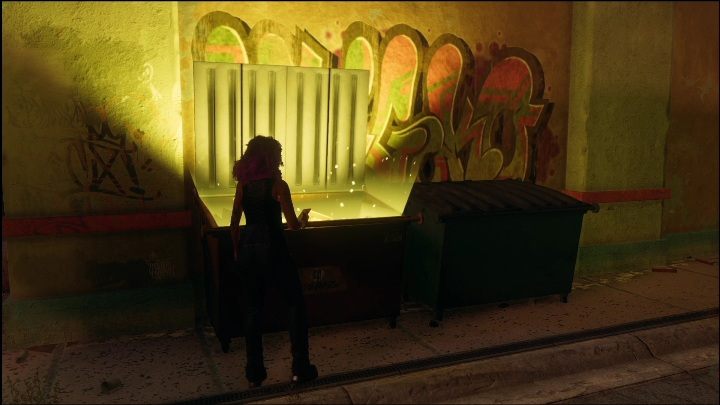 To complete this activity, you only need to search the dumpster that glows gold - Saints Row 2022: Discoveries (Mercado) - list and description of activity - Mercado - Saints Row Guide, Walkthrough