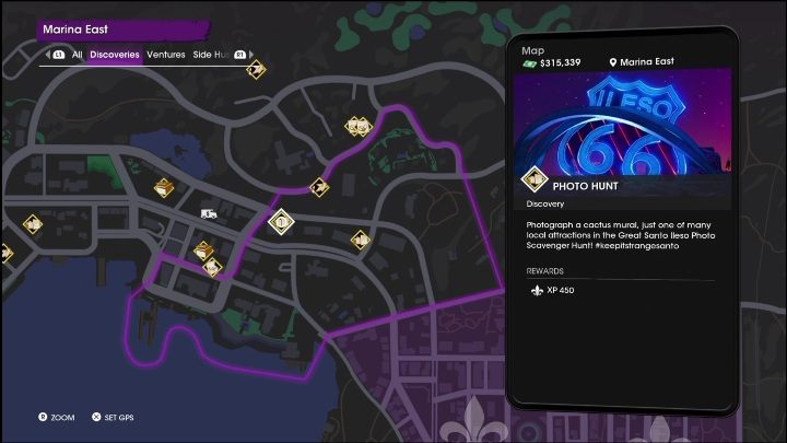 This Photo Hunt activity is located in the western part of the district - Saints Row 2022: Discoveries (East Marina) - list and description of activity - East Marina - Saints Row Guide, Walkthrough
