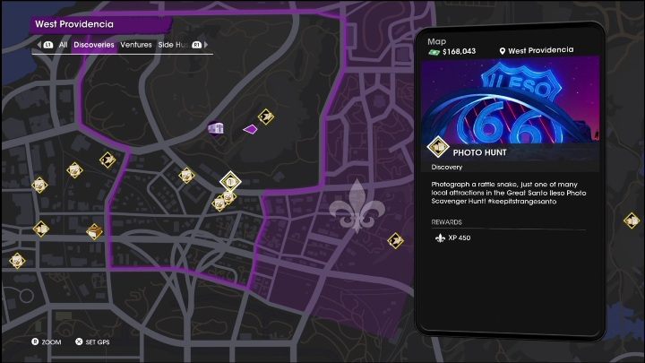This Photo Hunt activity is located in the eastern part of West Providencia, just off one of the main roads - Saints Row 2022: Discoveries (West Providencia) - list and description of activity - West Providencia - Saints Row Guide, Walkthrough