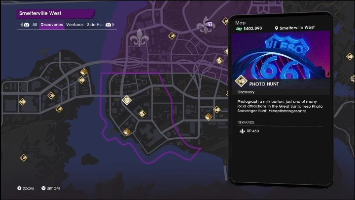 This Photo Hunt activity is available in the north-western part of the location, at one of the main intersections - Saints Row 2022: Discoveries (Smelterville West) - list and description of activity - Smelterville West - Saints Row Guide, Walkthrough