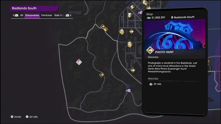 This Photo Hunt activity is located in the western part of the district, in a wide-open area - Saints Row 2022: Discoveries (Badlands South) - list and description of activity - Badlands South - Saints Row Guide, Walkthrough