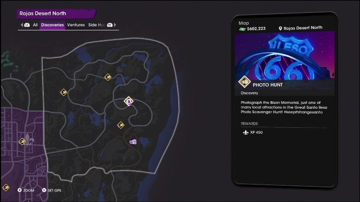 This photo hunt is located in the central part of the desert, right by the main road - Saints Row 2022: Discoveries (Rojas Desert North) - list and description of activity - Rojas Desert North - Saints Row Guide, Walkthrough