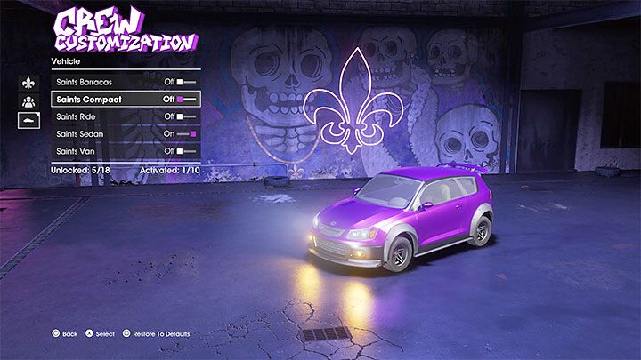 This category is similar to the previous one, as it lets you choose which Saints vehicles should appear in the game world - Saints Row 2022: The Saints appearance - how to change? - FAQ - Saints Row Guide, Walkthrough