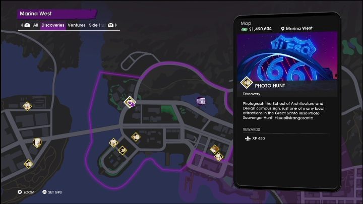 This activity is located in the north-west of the district, at the very end of the main road - Saints Row 2022: Discoveries (Marina West) - list and description of activity - Marina West - Saints Row Guide, Walkthrough