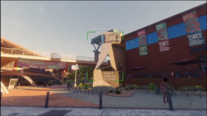 You must take a photo of the SAD symbol in the center of the campus to receive the reward - Saints Row 2022: Discoveries (Marina West) - list and description of activity - Marina West - Saints Row Guide, Walkthrough