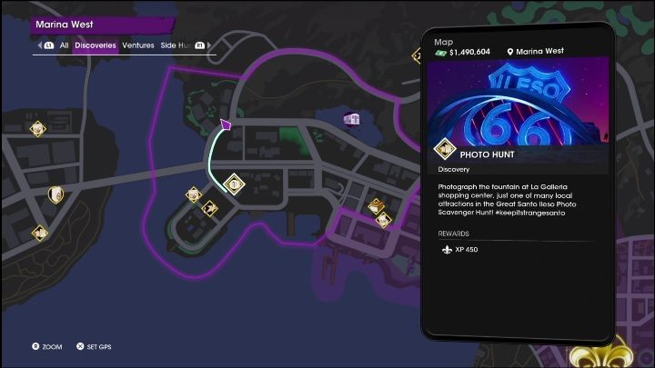 This activity is located in the south-west of the district, in an open square - Saints Row 2022: Discoveries (Marina West) - list and description of activity - Marina West - Saints Row Guide, Walkthrough