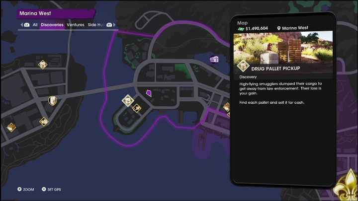The next 3 drug palettes are available in the south-western part of the location - Saints Row 2022: Discoveries (Marina West) - list and description of activity - Marina West - Saints Row Guide, Walkthrough