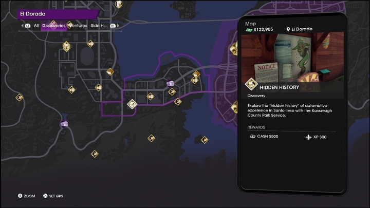 Hidden History activity is located in the western part of the El Dorado district in the racing track - Saints Row 2022: Discoveries (El Dorado) - activities list and description - El Dorado - Saints Row Guide, Walkthrough