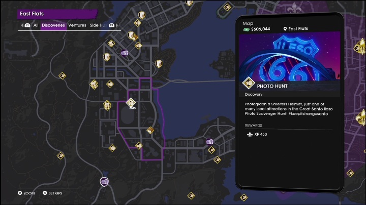 The Photo Hunt activity is located in the northwestern part of the district - Saints Row 2022: Discoveries (East Flats) - list and descriptions of activities - East Flats - Saints Row Guide, Walkthrough