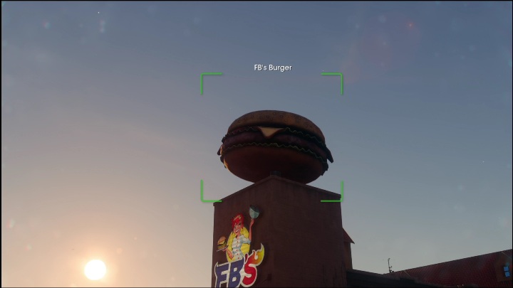 In this task, you need to take a picture of a cheeseburger sculpture placed on the roof of the FBS fast food restaurant - Saints Row 2022: Discoveries (East Flats) - list and descriptions of activities - East Flats - Saints Row Guide, Walkthrough