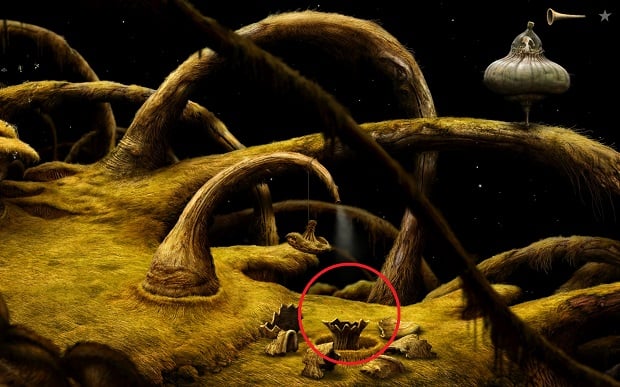 After landing on the next planet, you will be welcomed with the view seen on the above screenshot - Finding glue - Shaggy Planet - Samorost 3 - Game Guide and Walkthrough
