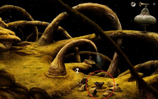 Now you can stick the parts of the vessel together - Finding glue - Shaggy Planet - Samorost 3 - Game Guide and Walkthrough