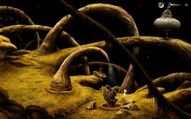 After applying glue to all of the vessel parts, rearrange them, by dragging the separate parts with the LMB over the main part of the vessel - Finding glue - Shaggy Planet - Samorost 3 - Game Guide and Walkthrough