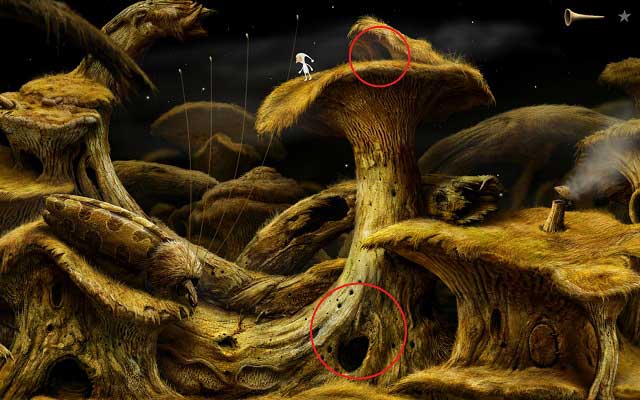 Use the bottom passage marked on the above screenshot - Finding the key - Shaggy Planet - Samorost 3 - Game Guide and Walkthrough