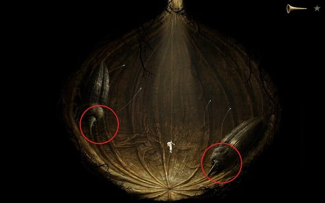 The protagonist will climb down the thread to descent to the cave, in which you can find two more insects - Finding the key - Shaggy Planet - Samorost 3 - Game Guide and Walkthrough
