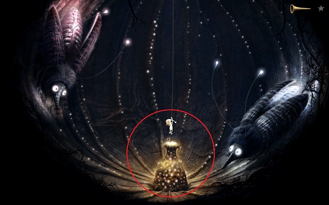 After inputting the combinations, a key will appear in the cave - Finding the key - Shaggy Planet - Samorost 3 - Game Guide and Walkthrough