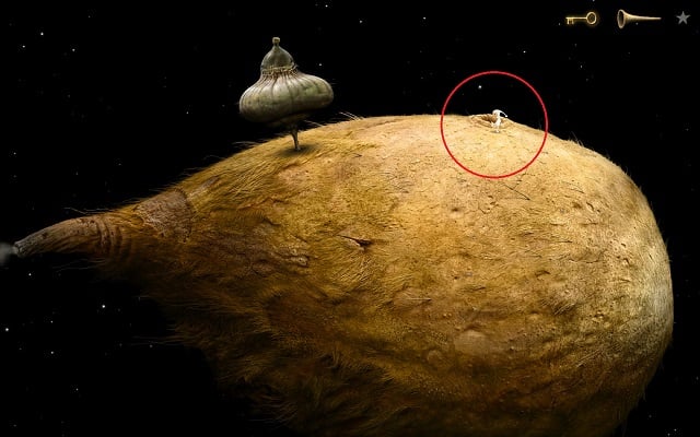 Get down on the planet surface and enter the cave again - Change the course of the Shaggy Planet - Shaggy Planet - Samorost 3 - Game Guide and Walkthrough