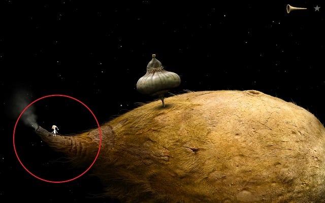 Interacting with the help of the key caused the comets tail to rise up, changing the whole trajectory of the object - Change the course of the Shaggy Planet - Shaggy Planet - Samorost 3 - Game Guide and Walkthrough