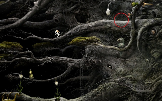 Before you leave this section, approach the area circled in the above screenshot - Free the bee - Great log - Samorost 3 - Game Guide and Walkthrough