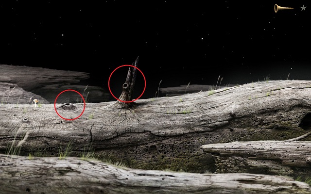 While in the starting location, travel to the neighboring area on the right - Free the bee - Great log - Samorost 3 - Game Guide and Walkthrough