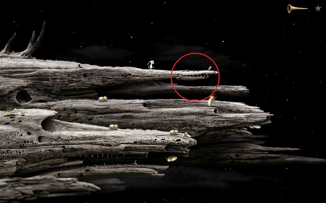 After you collect the memento, note the circled object - Free the bee - Great log - Samorost 3 - Game Guide and Walkthrough
