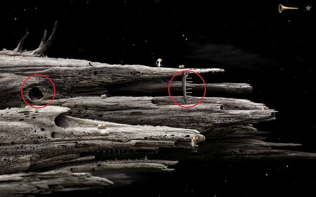 Hold down the LMB on the movable object and drag the mouse down - Free the bee - Great log - Samorost 3 - Game Guide and Walkthrough