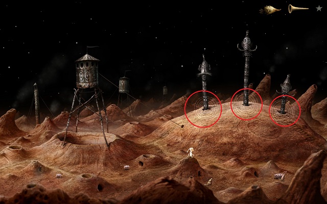 Here, you find that you can interact with, using your trumpet - Start the elevator - Volcanic Vent Planet - Samorost 3 - Game Guide and Walkthrough