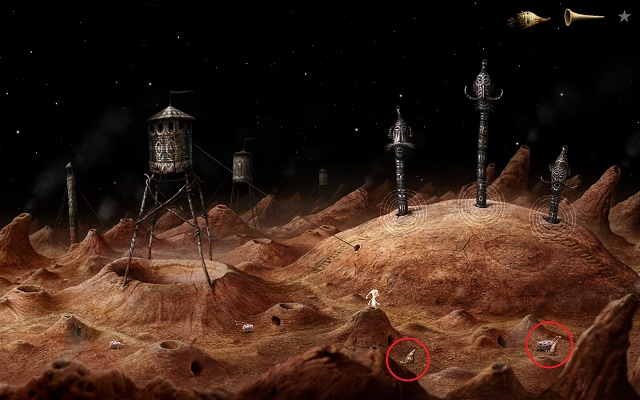 Instead, note the objects circled in the above screenshot - Start the elevator - Volcanic Vent Planet - Samorost 3 - Game Guide and Walkthrough
