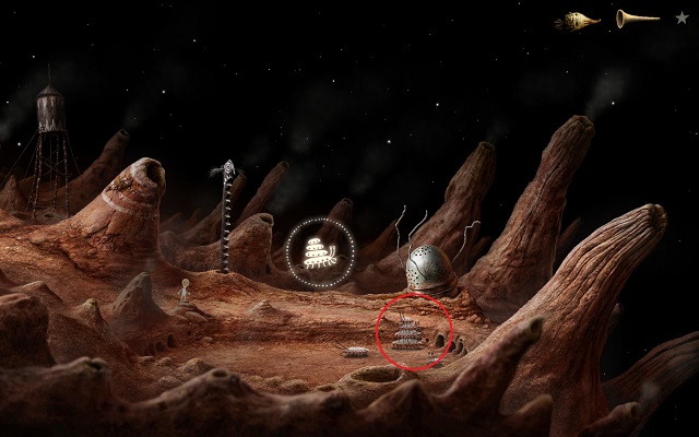 To obtain a sound collectible, you have to stack four crabs to form a stable pyramid - Start the elevator - Volcanic Vent Planet - Samorost 3 - Game Guide and Walkthrough