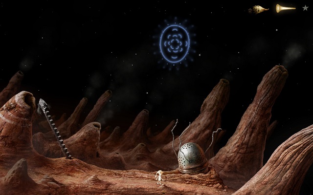 After you have combined all of the objects, you should arrive at a single big circle - Start the elevator - Volcanic Vent Planet - Samorost 3 - Game Guide and Walkthrough