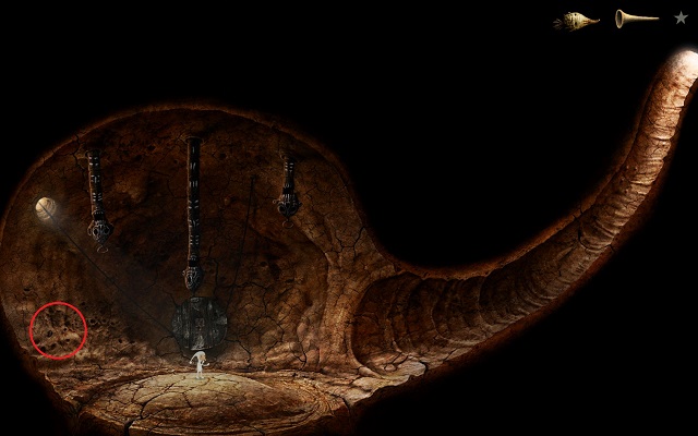 Before you leave the cave, note that you can interact with the area marked in the screenshot - Start the elevator - Volcanic Vent Planet - Samorost 3 - Game Guide and Walkthrough