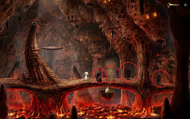 The pygmys marked in the screenshot are a highly musical lot - Free the moon - Volcanic Vent Planet - Samorost 3 - Game Guide and Walkthrough