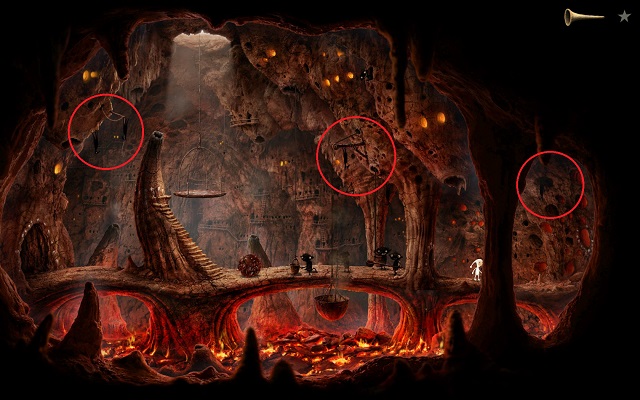 Before you leave the planet, note the bats shown in the above screenshot - Free the moon - Volcanic Vent Planet - Samorost 3 - Game Guide and Walkthrough