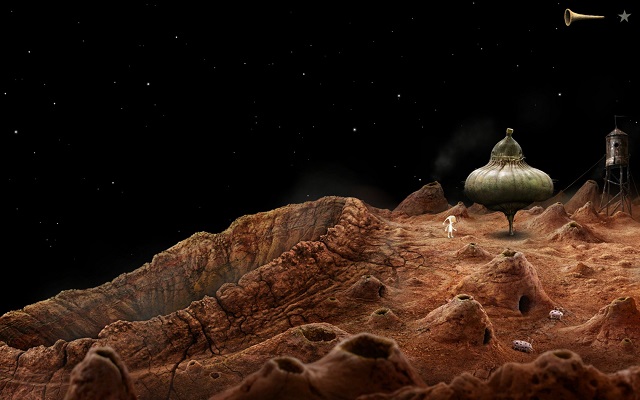 Climb up the stairs to the elevator - Free the moon - Volcanic Vent Planet - Samorost 3 - Game Guide and Walkthrough