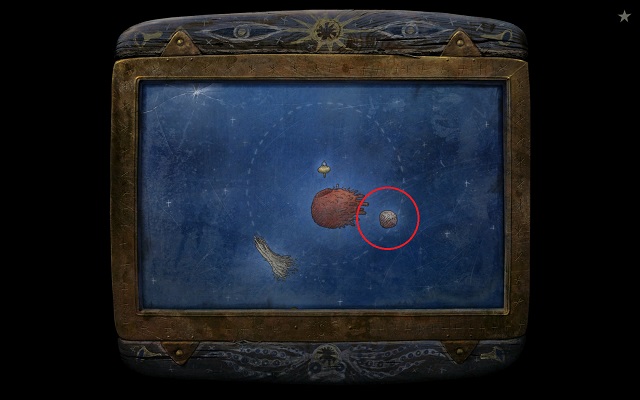 The above screenshot presents a new object that appeared in the outer space - Free the moon - Volcanic Vent Planet - Samorost 3 - Game Guide and Walkthrough